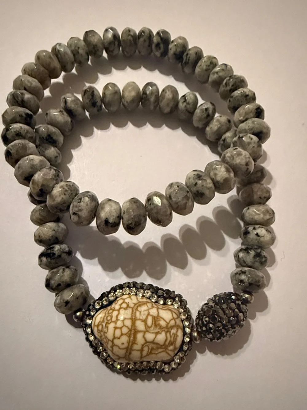 Buddha White Turquoise and Jasper beaded stretch bracelet set